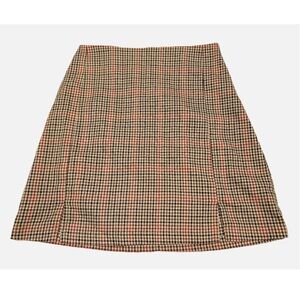 Brandy‎ Melville Plaid Mini Preppy High Rise Dark Academia Brown Slit Skirt